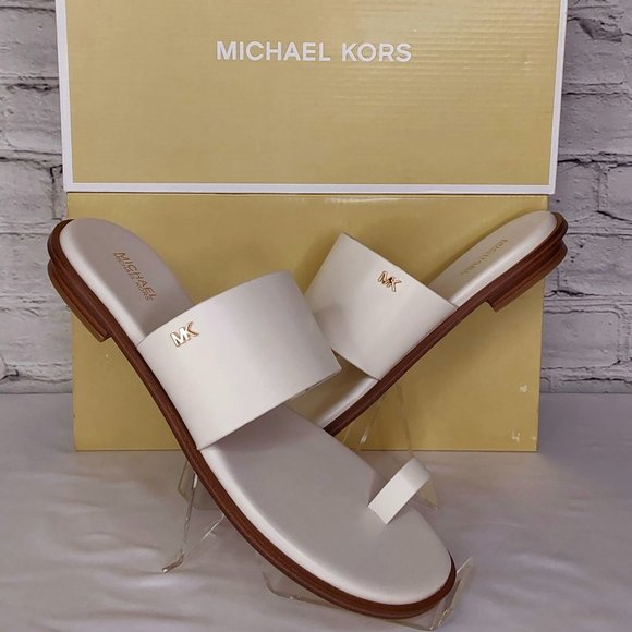 Michael Kors Shoes - MICHAEL KORS 'AUGUST' LEATHER TOE-RING SLIP-ON SLIDE SANDALS IVORY TUSK 8